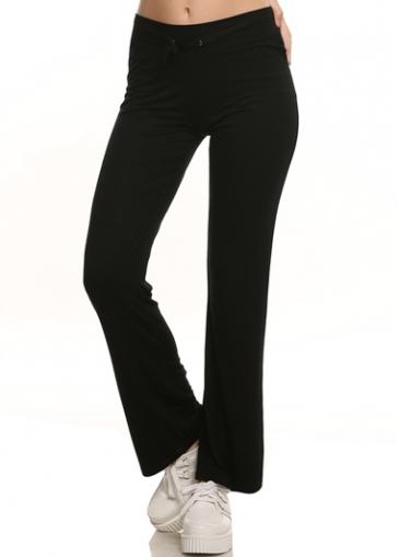 Rosewe Drawstring Waist Solid Black Straight Pants