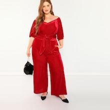 Shein Plus Waist Belted Sweetheart Top & Pants Set