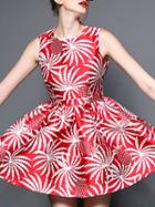 Shein Red Crew Neck Sleeveless Print A-line Dress