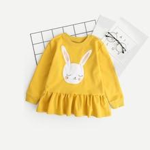Shein Toddler Girls Ruffle Hem Rabbit Patched Dress
