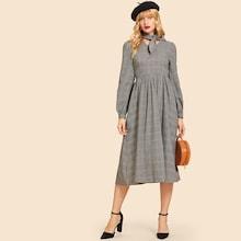 Shein Tie Neck Plaid Dress
