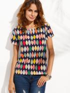 Shein Multicolor Print Round Neck Short Sleeve T-shirt