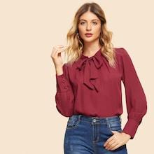 Shein Tie Neck Solid Blouse