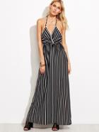 Shein Black Vertical Striped Halter Neck Backless Dress