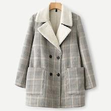 Shein Shearling Lined Pocket Side Plaid Coat