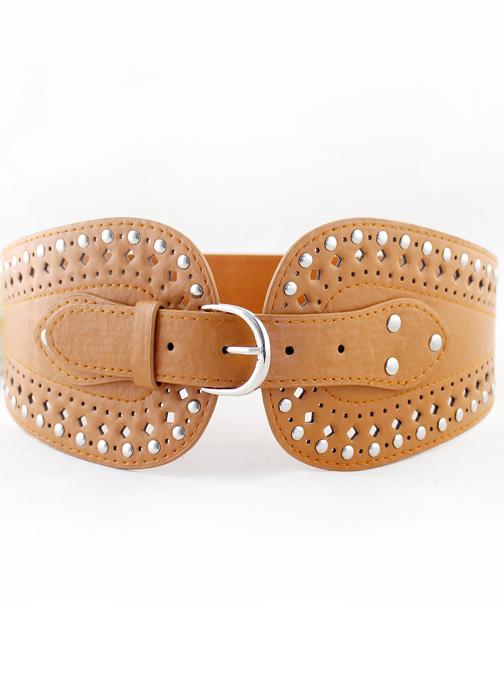 Shein Yellow Patent Leather Rivet Wide Belt