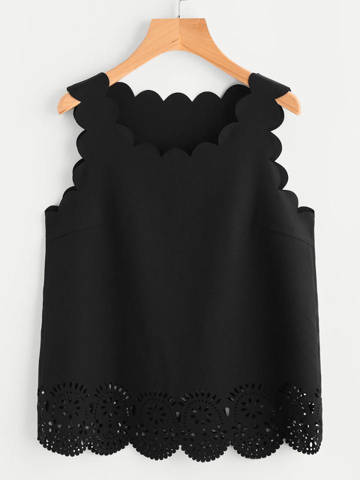 Shein Scallop Edge Laser Cut Shell Top