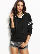 Shein Black Varsity Striped 2 In 1 Hooded Sweatshirt