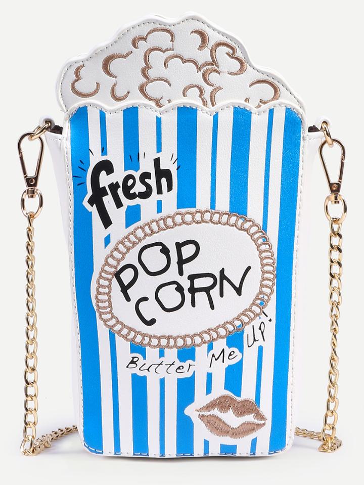 Shein Blue Striped Popcorn Bag With Chain