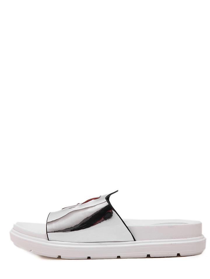 Shein Silver Peep Toe Casual Flower Slippers