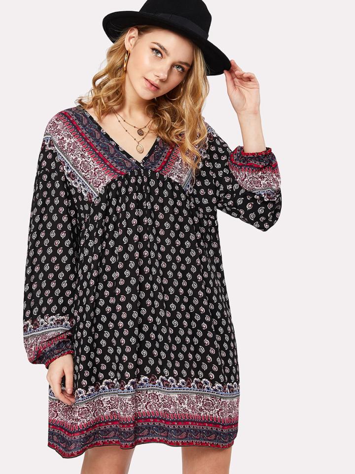 Shein Drop Shoulder Paisley Print Dress