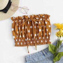 Shein Frill Trim Drawstring Spot Tube Top
