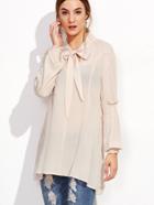Shein Apricot Bow Tie Neck Shirred Sleeve Blouse