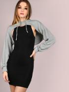 Shein Cut Out Cropped Hoodie Heather Grey
