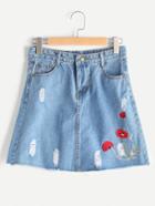 Shein Embroidered Ripped Denim Skirt