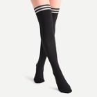 Shein Black And Nude Patchwork Striped Pantyhose Stockings