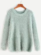 Shein Pale Green Drop Shoulder Fuzzy Sweater