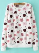 Shein Colour Round Neck Cubs Print Loose Sweatshirt