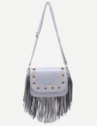 Shein Grey Metal Eyelet Accent Fringe Shoulder Bag