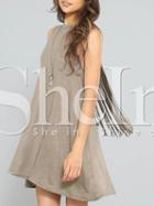 Shein Brown Sleeveless Fringe Back Shift Dress