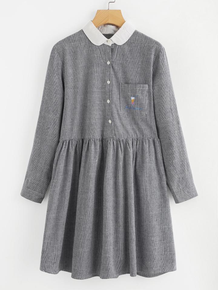 Shein Contrast Peter Pan Collar Striped Dress