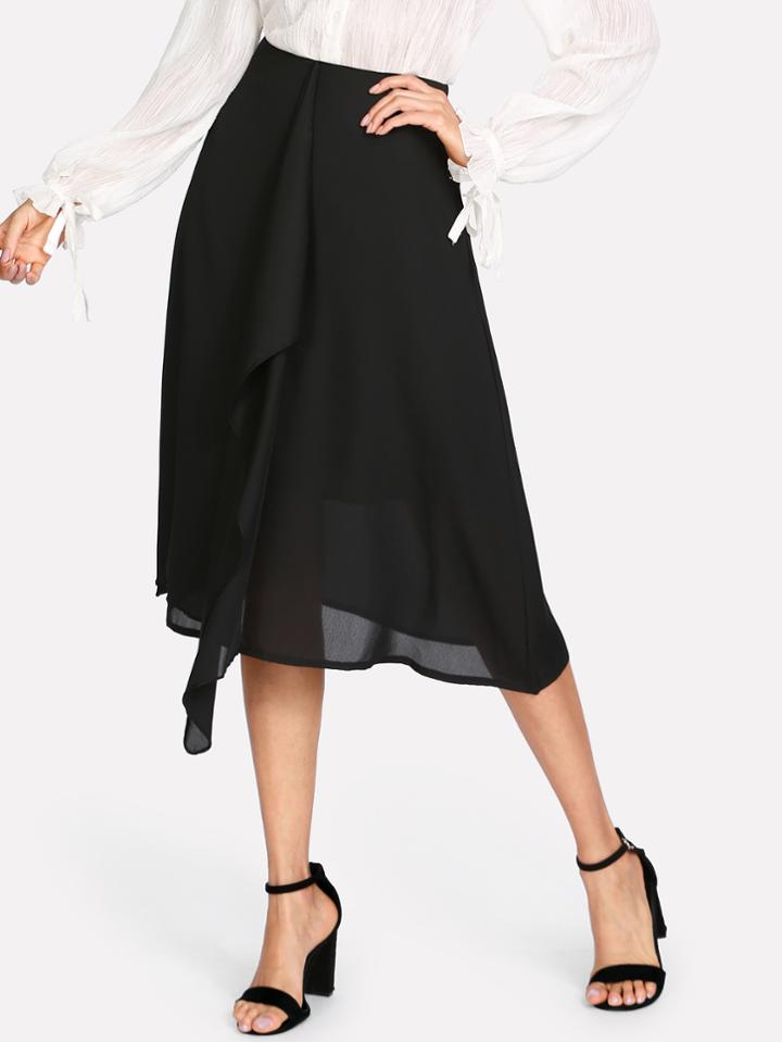 Shein Zipper Back Flounce Embellished Skirt