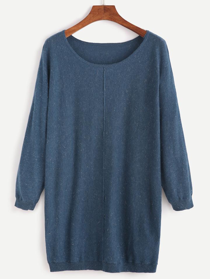 Shein Navy Scoop Neck Jersey Sweater