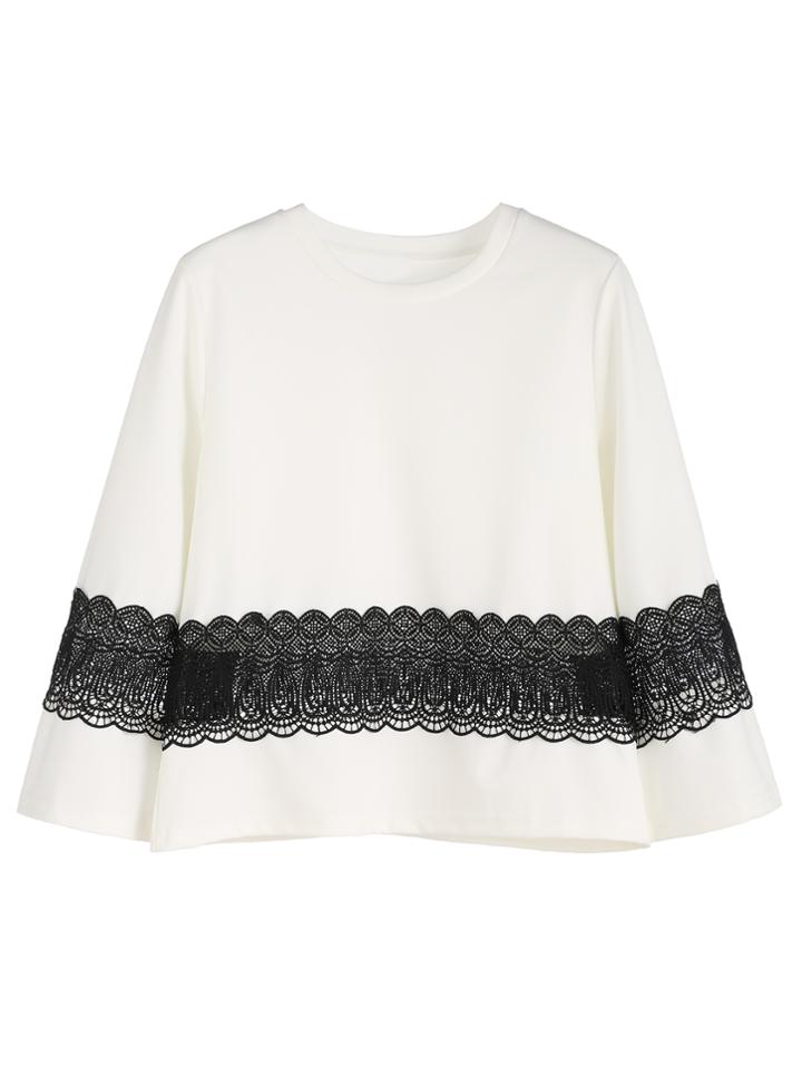 Shein White Black Lace Contrast T-shirt
