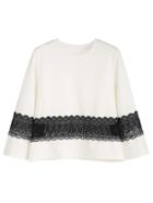 Shein White Black Lace Contrast T-shirt