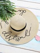 Shein Beige Sequin Letter Wide Brim Straw Hat