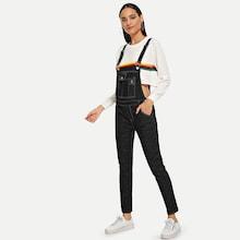 Shein Patched Stitch Detail Denim Overalls