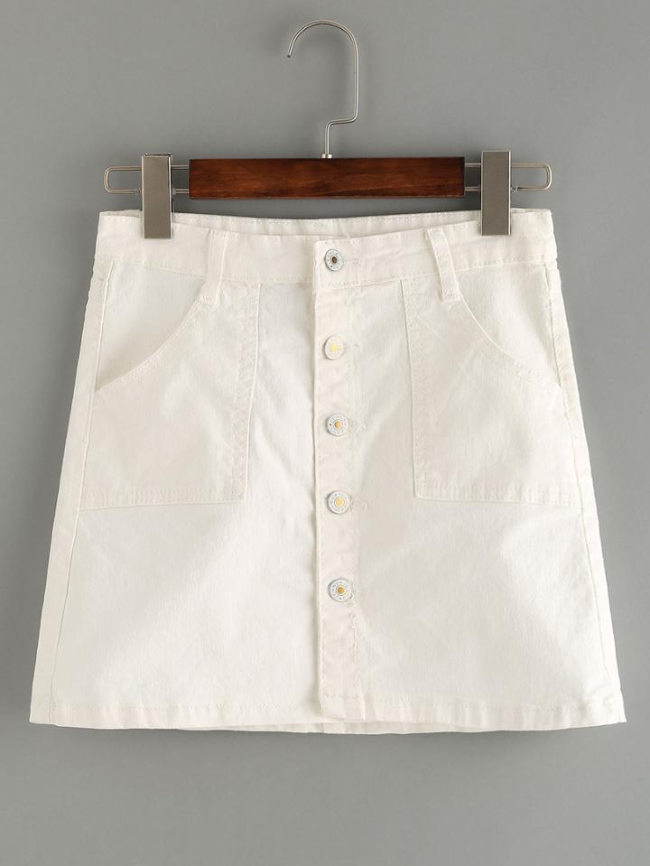 Shein Buttoned Front White Denim Skirt