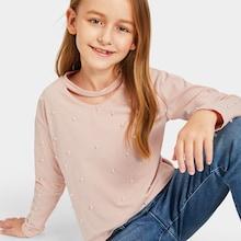 Shein Girls Pearl Beading Choker Neck Tee