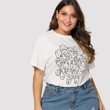 Shein Plus Abstract Graffiti Print Tee