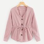 Shein Drawstring Detail Solid Corduroy Blouse
