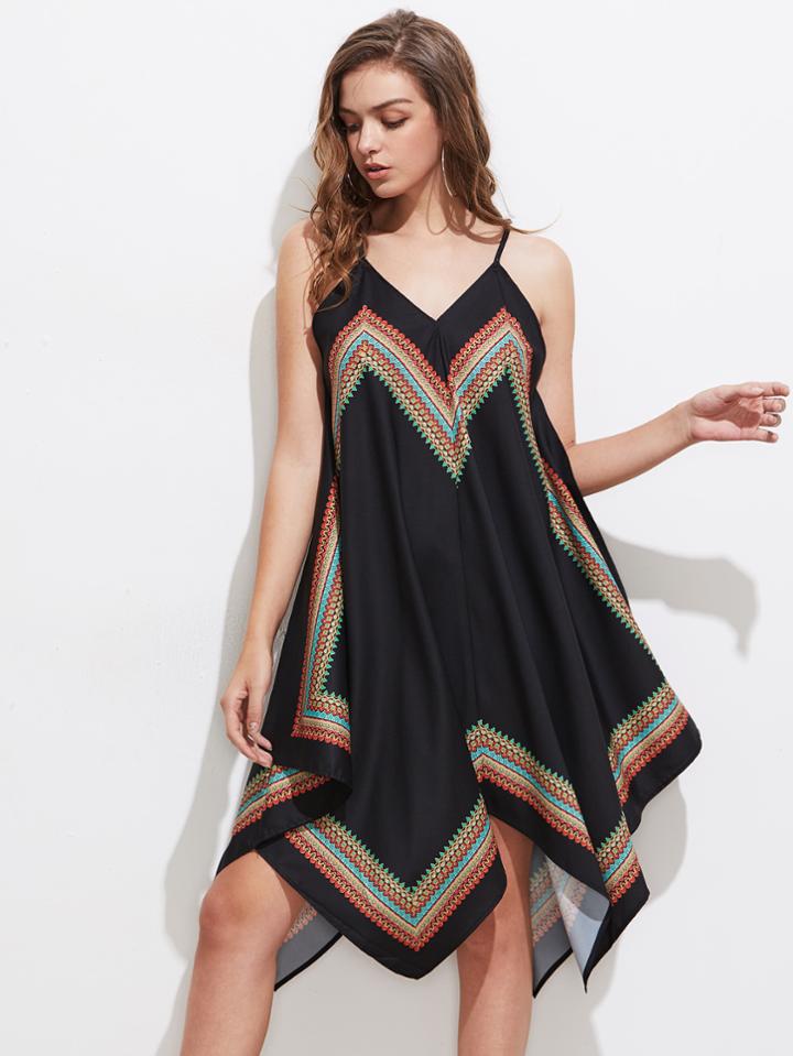 Shein Tribal Print Asymmetrical Cami Dress