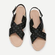 Shein Grommet Detail Pu Flat Sandals