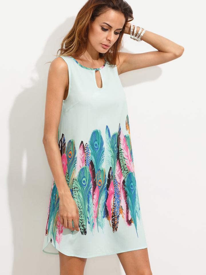Shein Multicolor Print Cutout Sleeveless Shift Dress