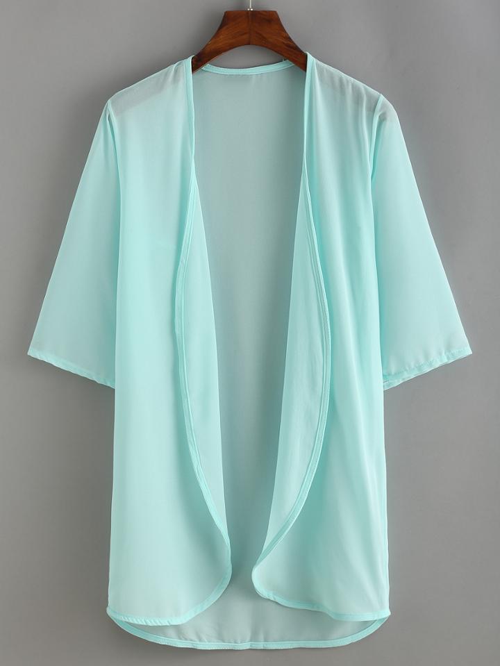 Shein Pale Blue Elbow Sleeve Chiffon Shirt