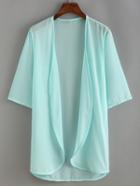 Shein Pale Blue Elbow Sleeve Chiffon Shirt