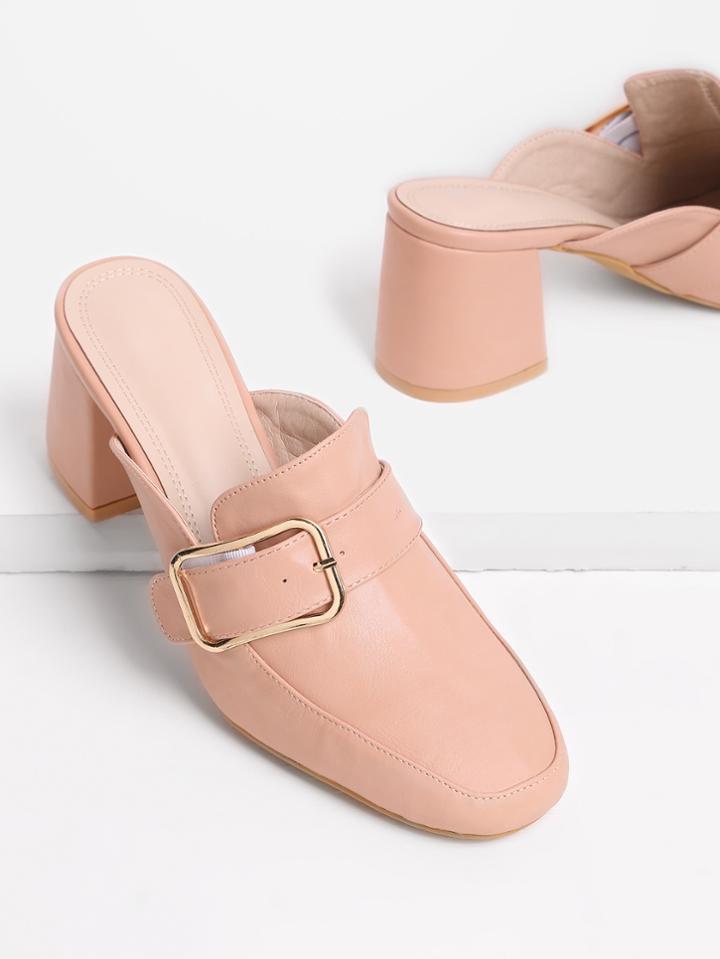 Shein Buckle Design Heeled Mules