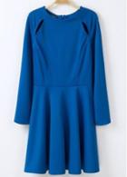 Rosewe Chic Long Sleeve Round Neck Blue Dress For Woman