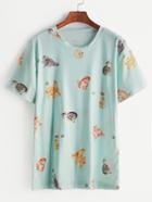 Shein Blue Cats Print T-shirt