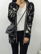 Shein Black Long Sleeve Floral Bead Coat Sweater