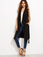 Shein Black Waterfall Collar Long Wrap Vest