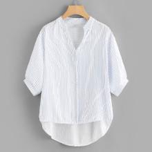 Shein Dip Hem Pinstriped Blouse