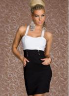 Rosewe Two Tone Pattern High Waist Spaghetti Strap Dress