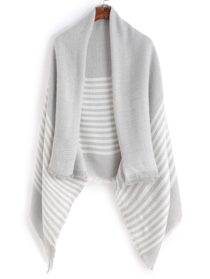Shein Grey Stripe Eyelash Fringe Soft Scarf