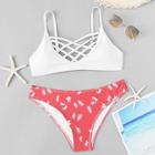 Shein Criss Cross Random Feather Print Bikini Set
