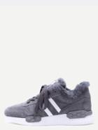 Shein Grey Striped Detail Faux Fur Trim Shoes